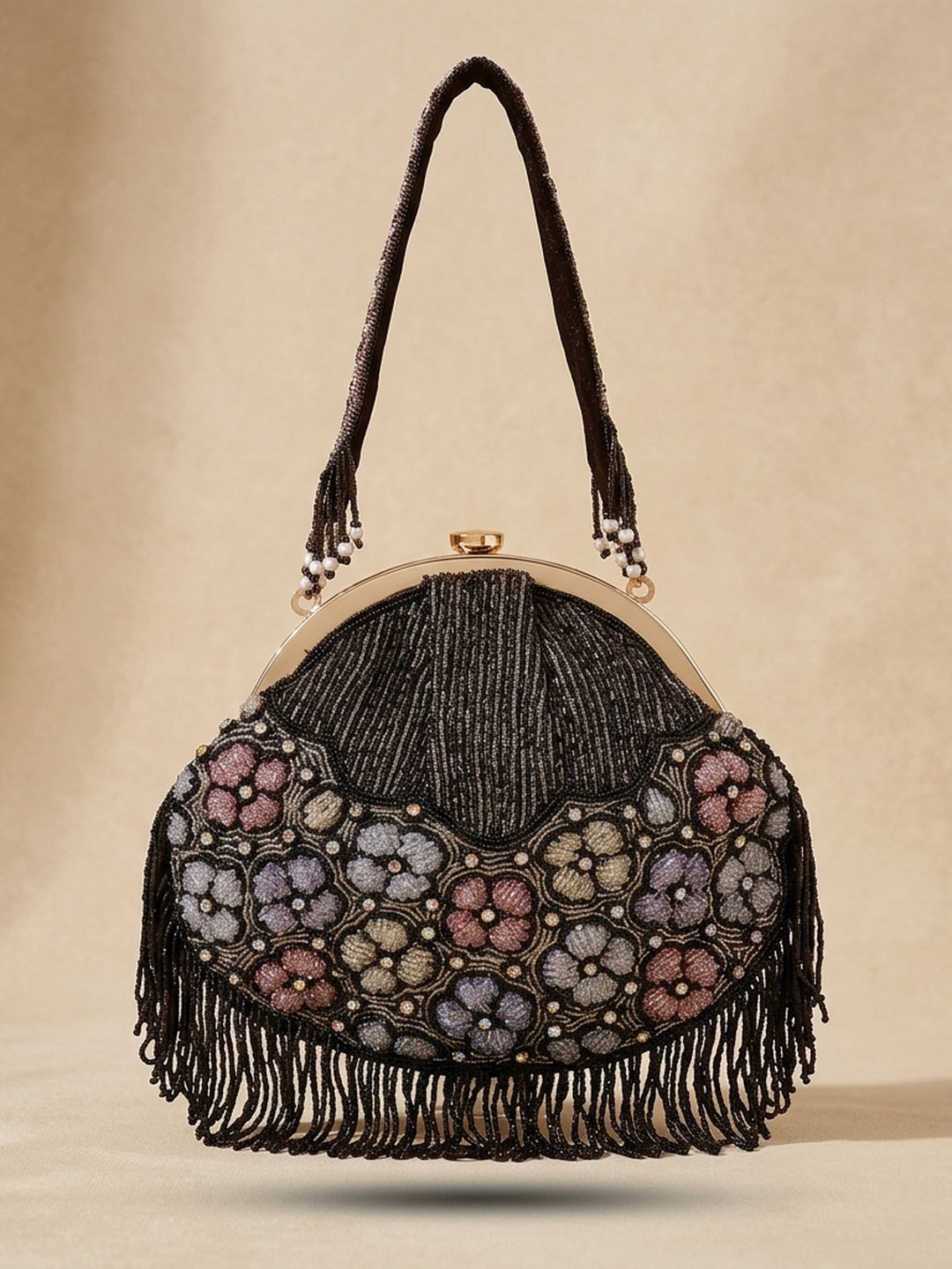 Shaan Black — Raw Silk Batua Bag - Front View | SWIS-1238