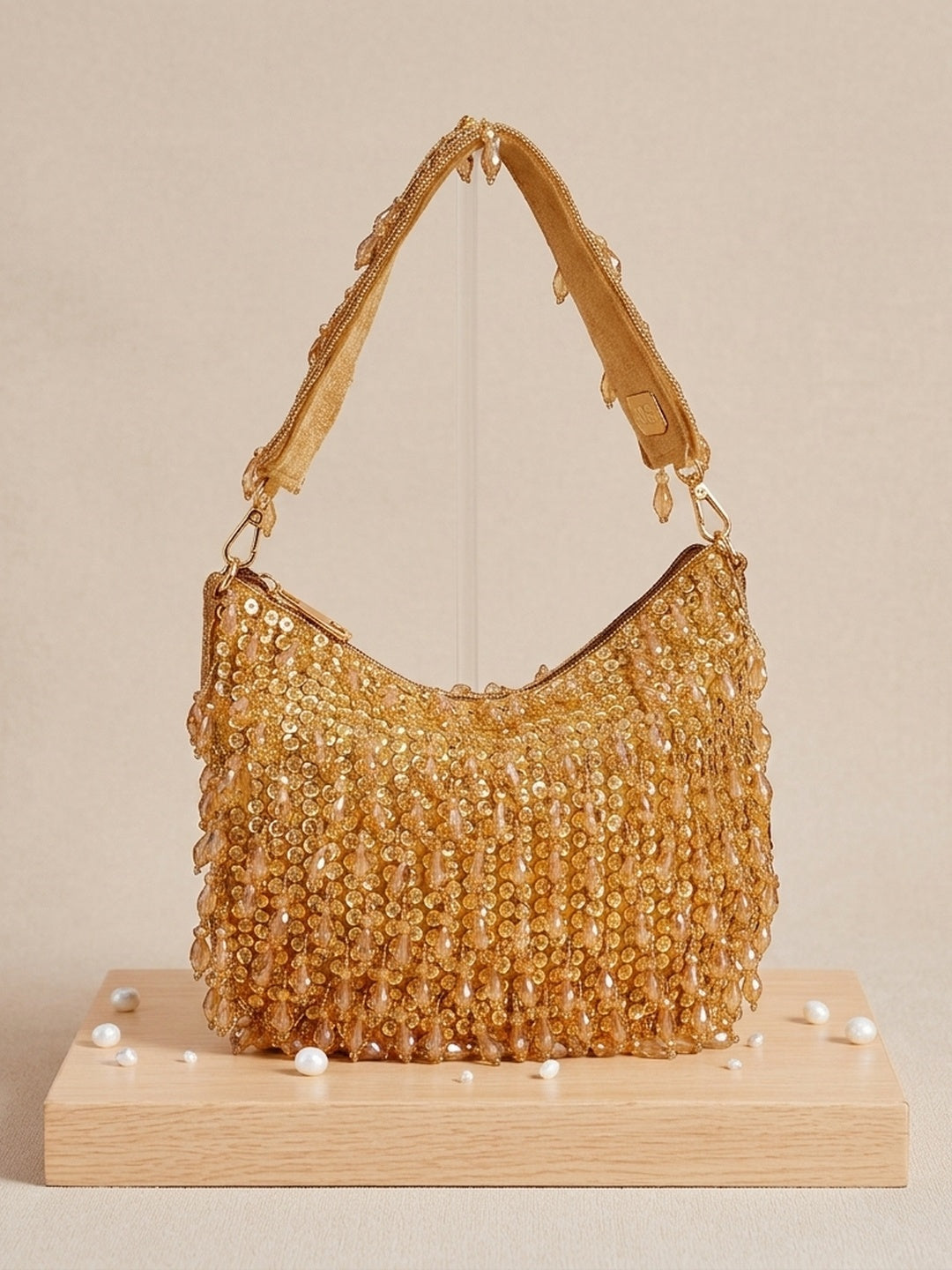 Upasana Golden Classic — Suede Half Moon Bag - Front View | SWIS-1246