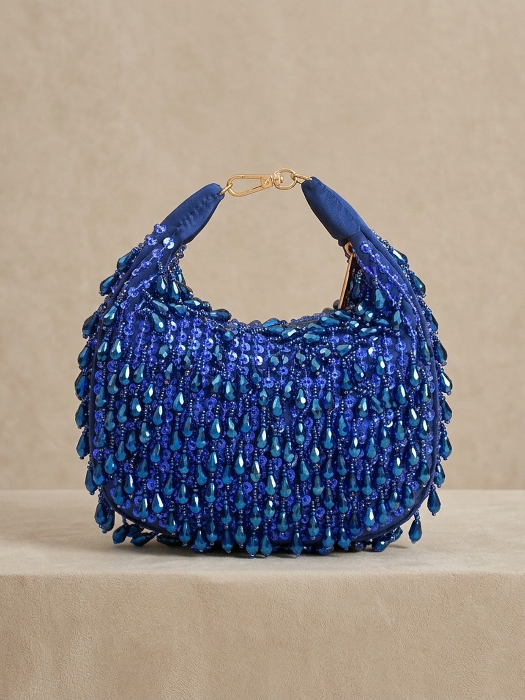 Sushmita Blue — Suede Half Moon Bag - Front View | SWIS-1250