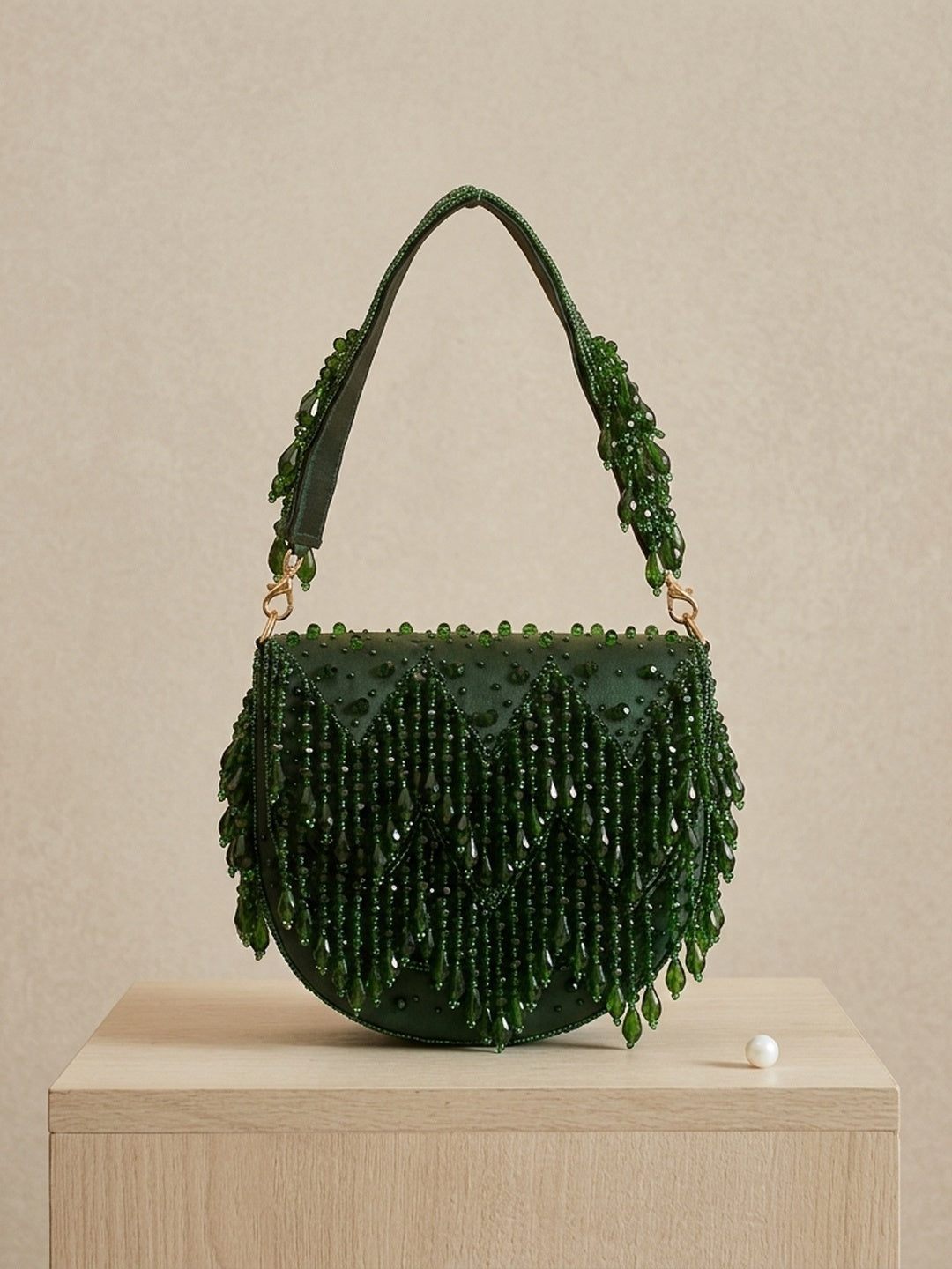 Saba Green — Suede Flap Bag - Front View | SWIS-1255