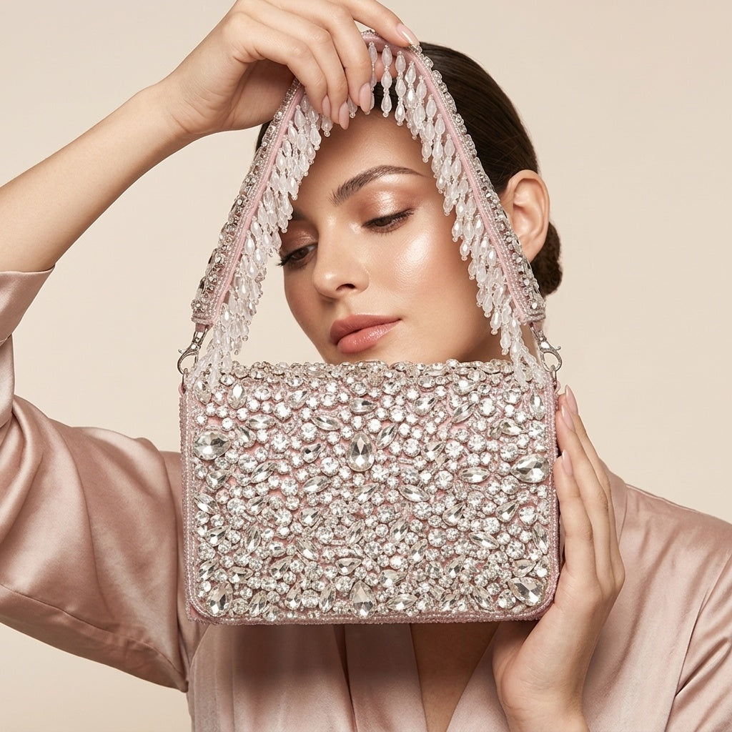 Mohini Pink — Suede Flap Bag - Front View | SWIS-1257