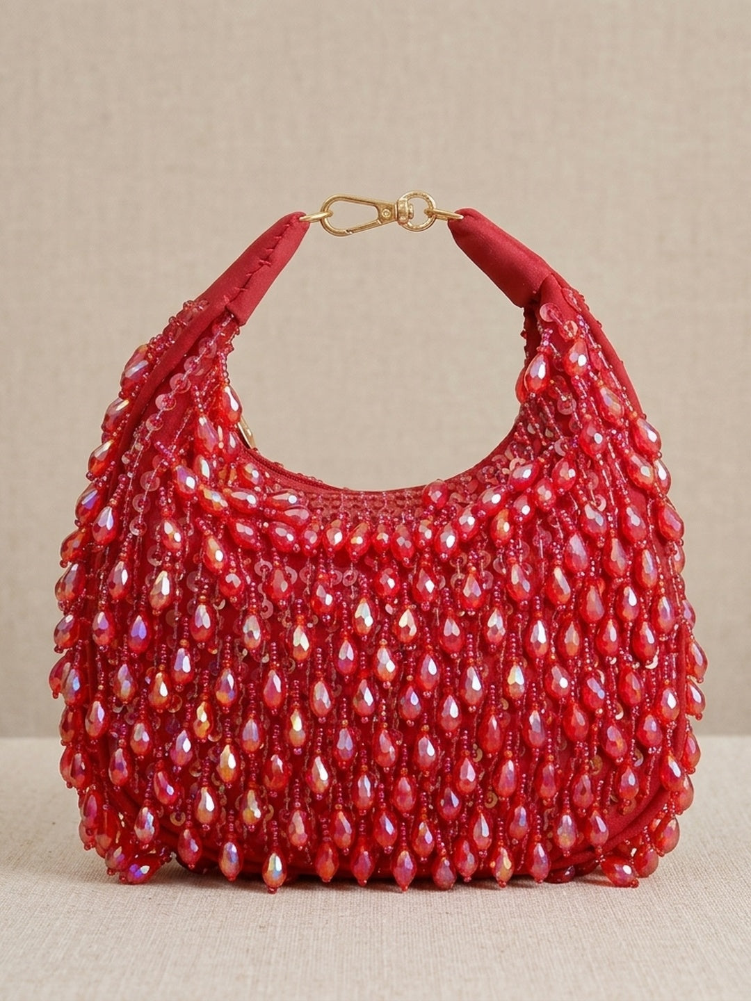 Madhavi Red — Suede Half Moon Bag - Front View | SWIS-1280