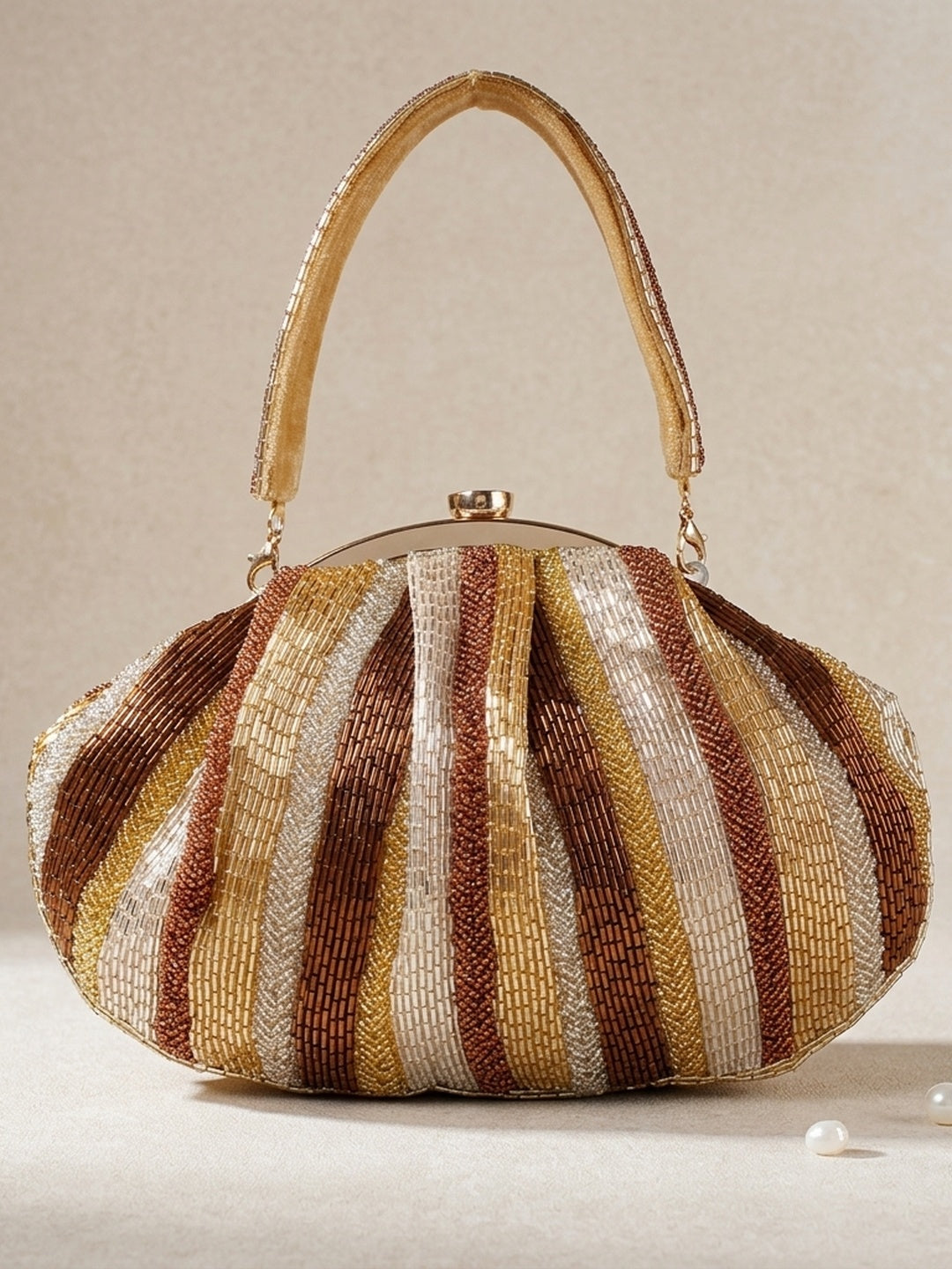 Qudsia Golden Classic — Raw Silk Batua Bag - Front View | SWIS-1283
