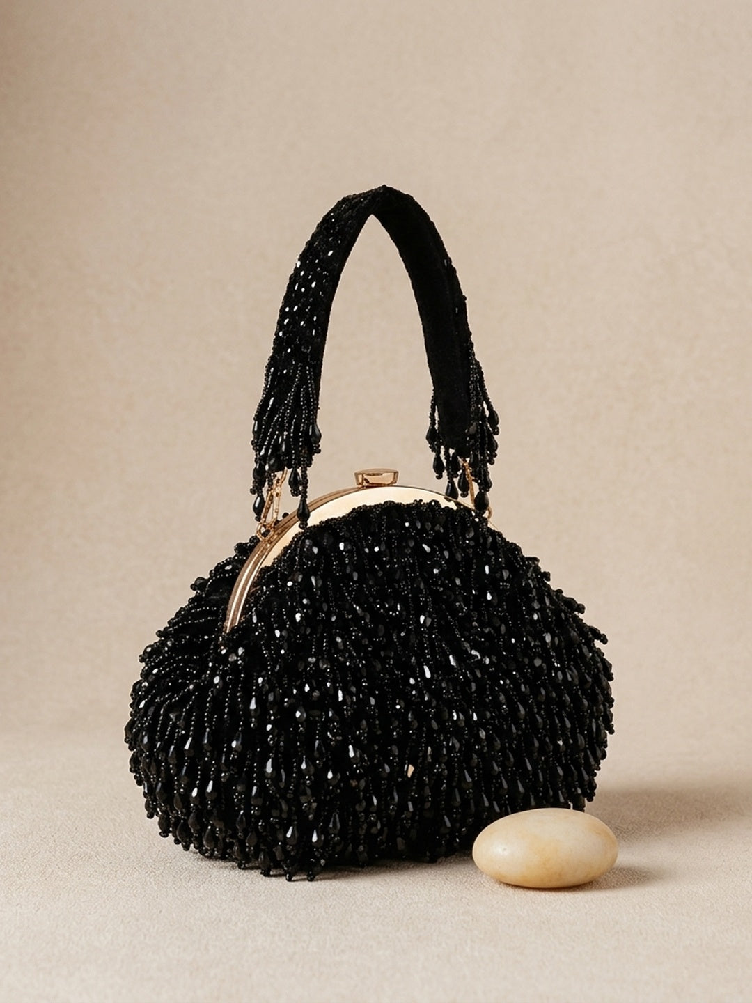 Raima Black — Velvet Batua Bag - Front View | SWIS-1291