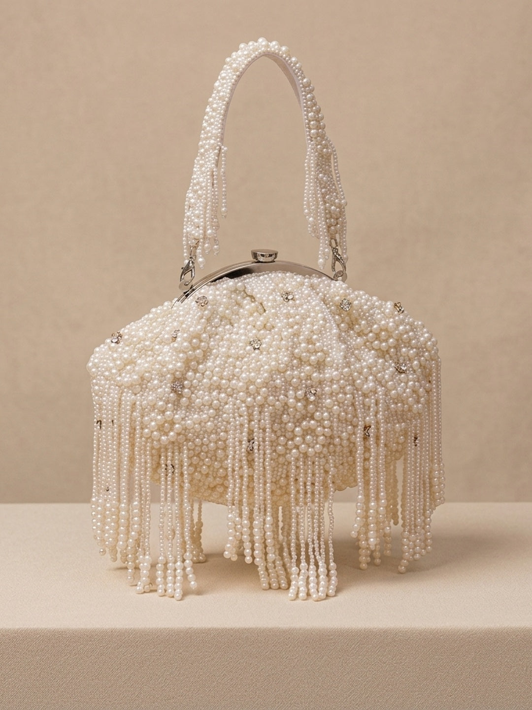 Kanchan White Classic — Raw Silk Batua Bag - Front View | SWIS-1295