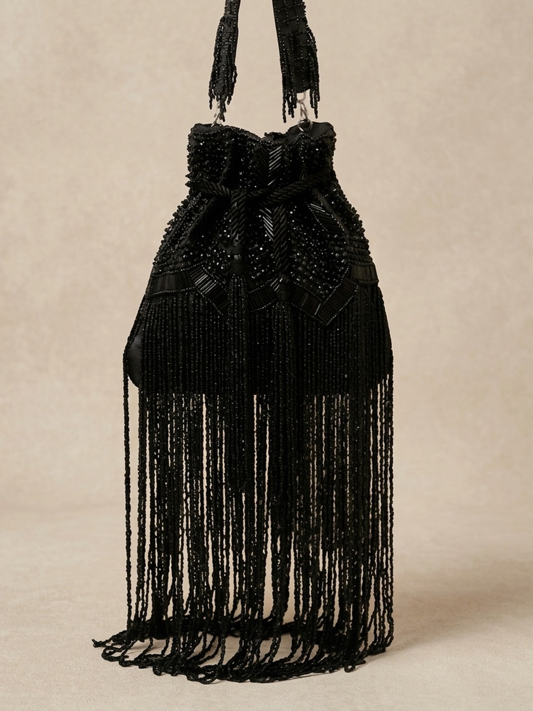 Sonia Black Classic — Raw Silk Potli Bag - Front View | SWIS-1297