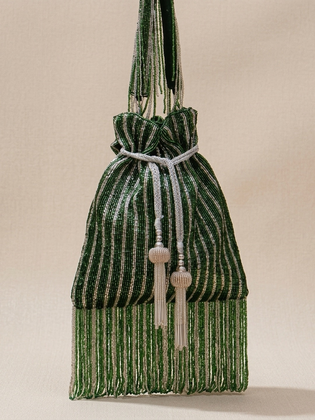 Poorvi Green — Raw Silk Potli Bag - Front View | SWIS-1303