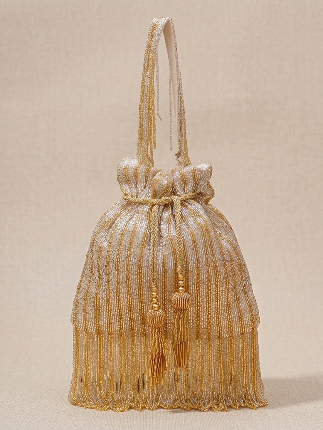 Natasha Golden — Raw Silk Potli Bag - Front View | SWIS-1304