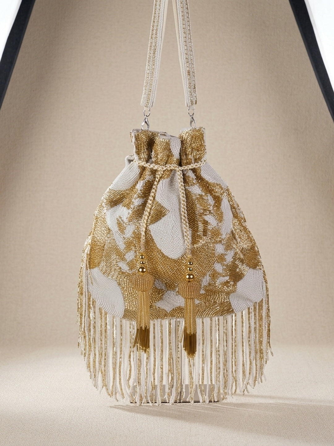 Vaishnavi Golden — Raw Silk Potli Bag - Front View | SWIS-1305