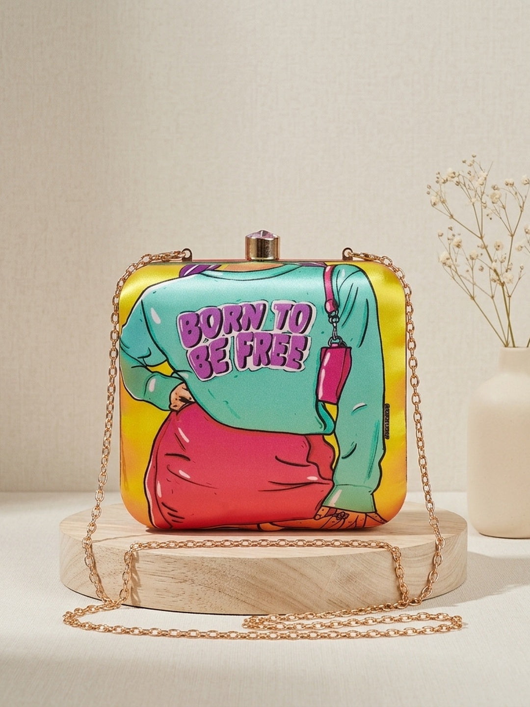 Samhita — Satin Printed Clutch - Front View | SWIS-1310