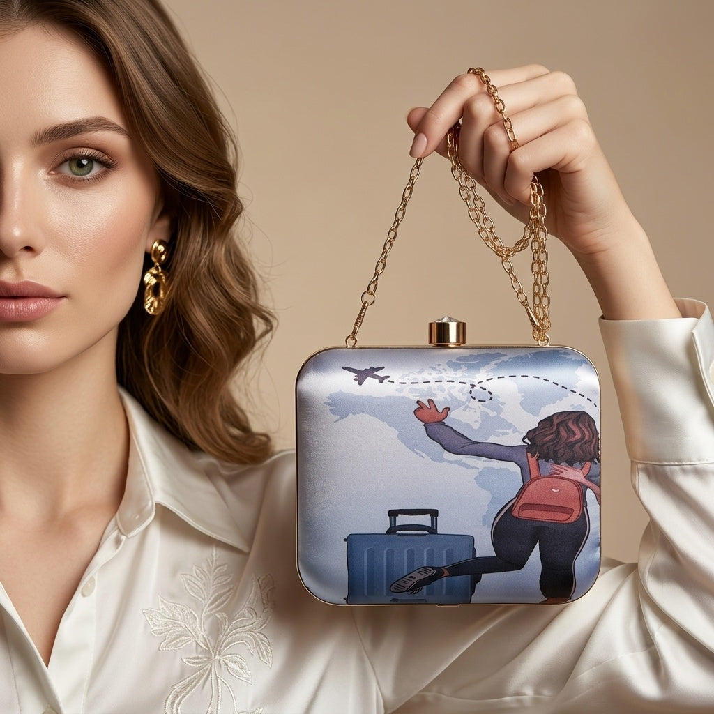 Upasana — Satin Printed Clutch - Front View | SWIS-1311