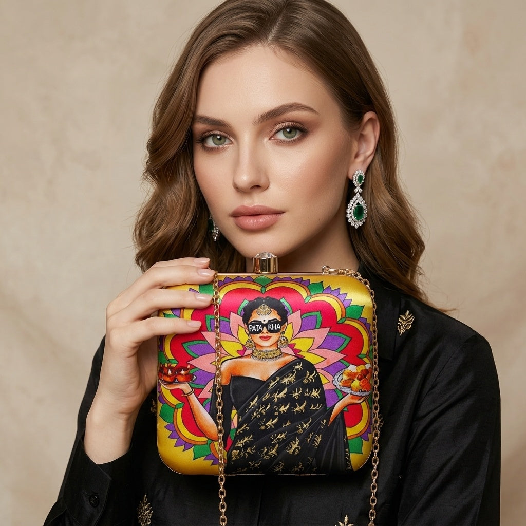 Arya — Satin Printed Clutch - Front View | SWIS-1316