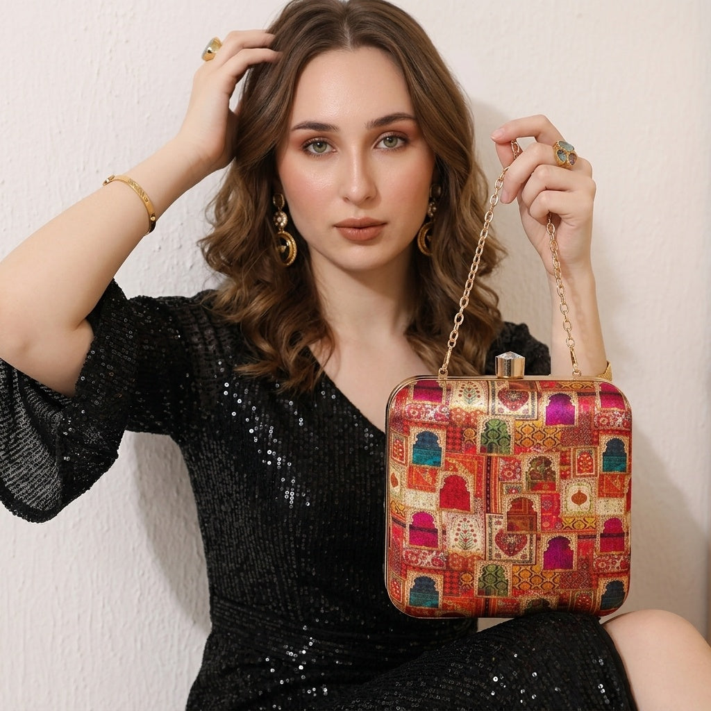 Lavanya Classic — Satin Printed Clutch - Front View | SWIS-1317