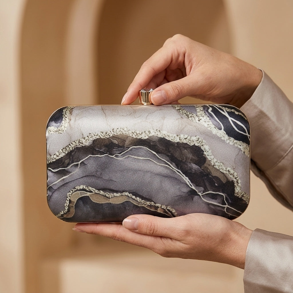 Nusrat — Satin Printed Clutch