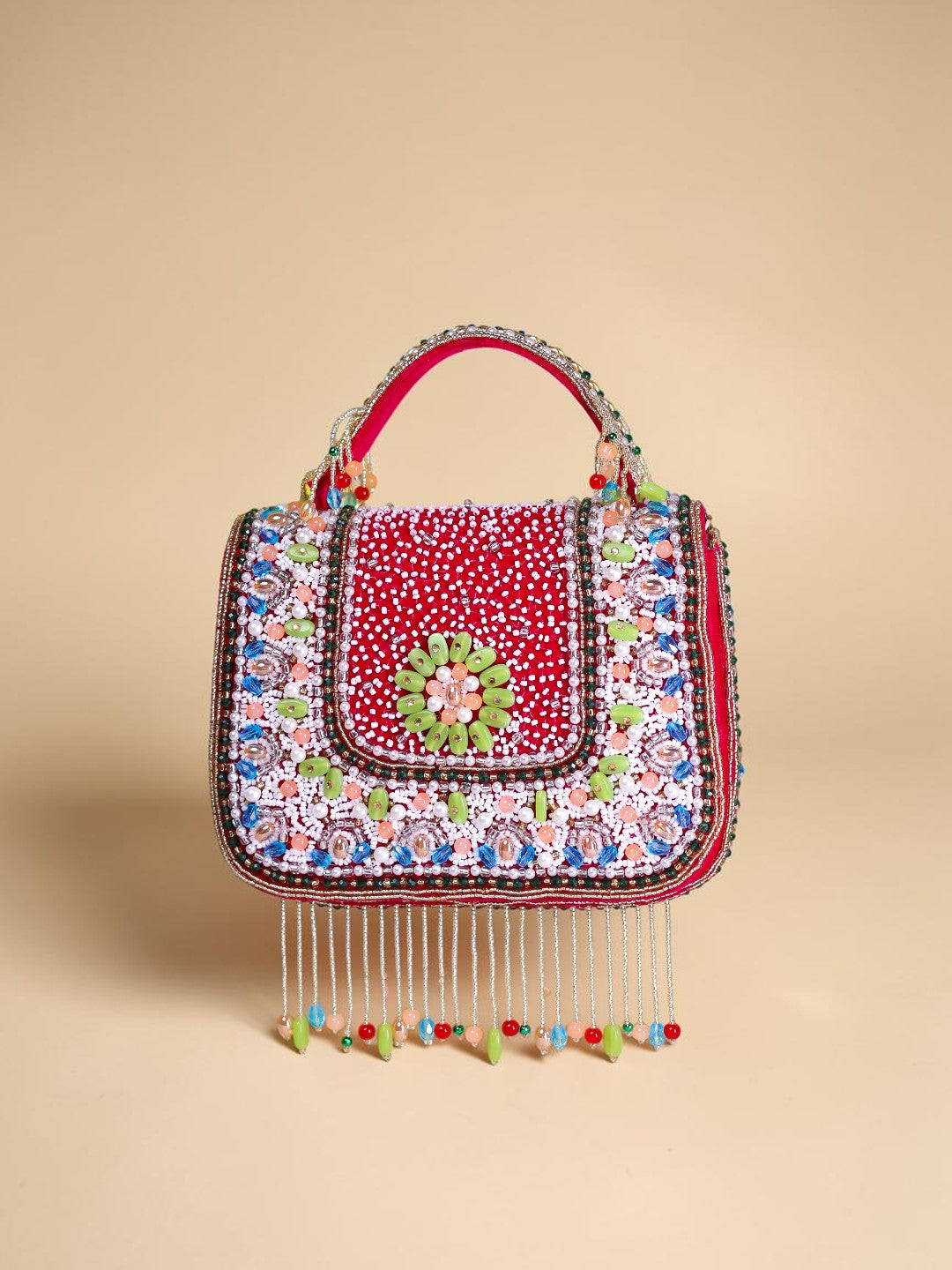Aanya Red — Suede Flap Bag