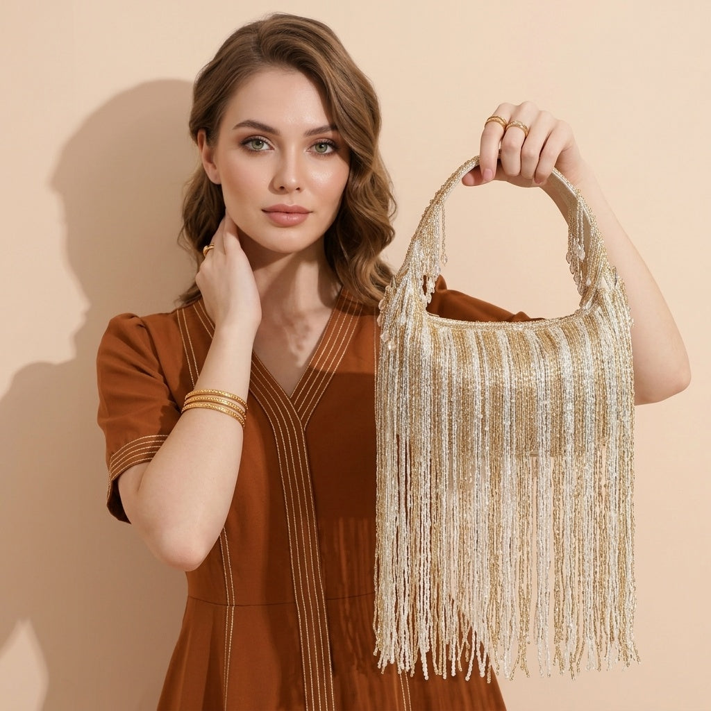 Shakuntala Golden — Raw Silk Half Moon Bag - Front View | SWIS-1375