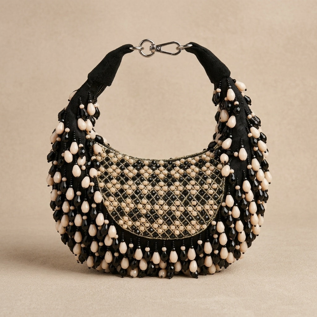 Navya Black — Suede Half Moon Bag