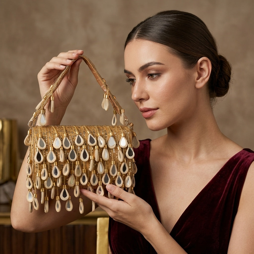 Veena Golden — Suede Flap Bag