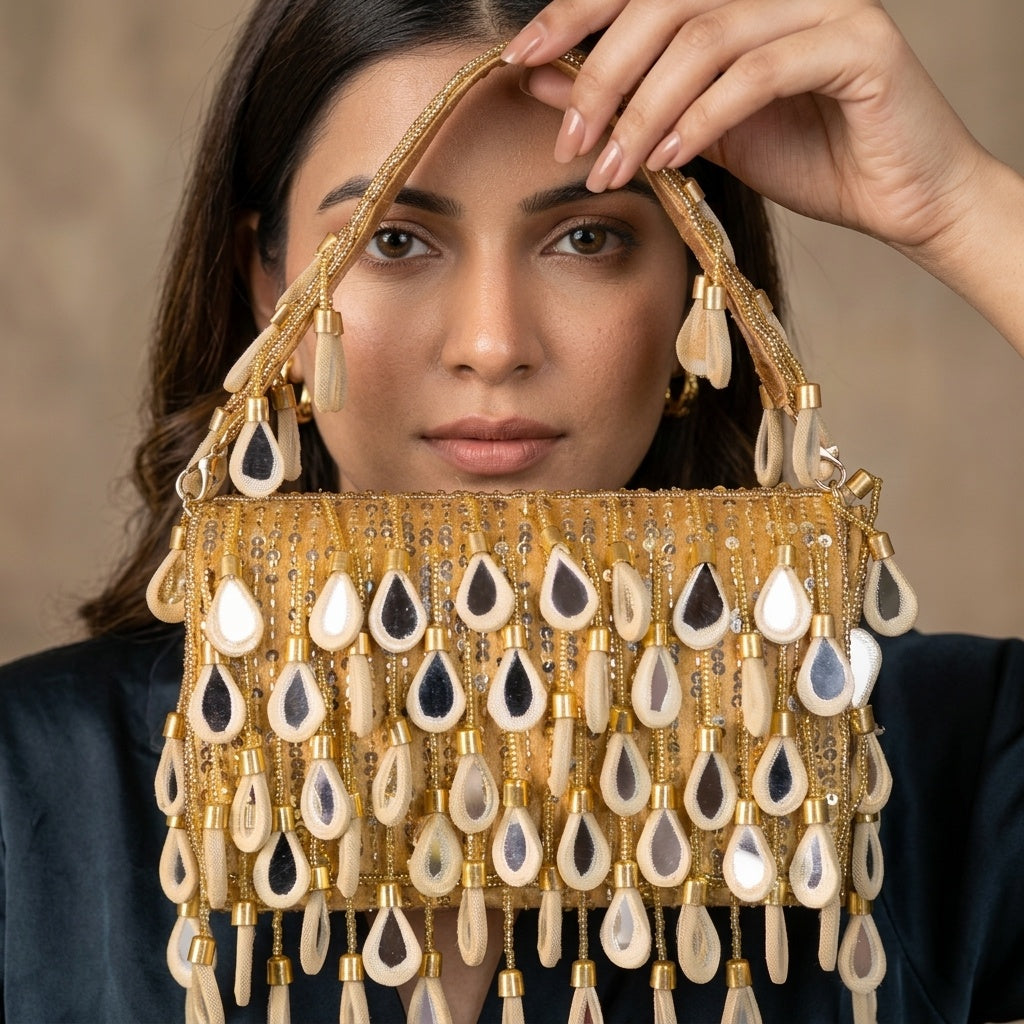 Veena Golden — Suede Flap Bag