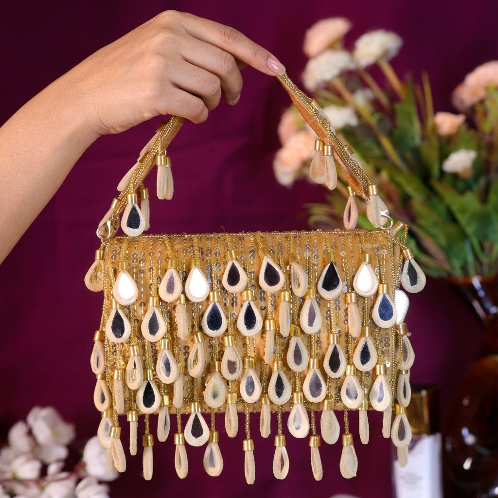 Veena Golden — Suede Flap Bag - Front View | SWIS-1462