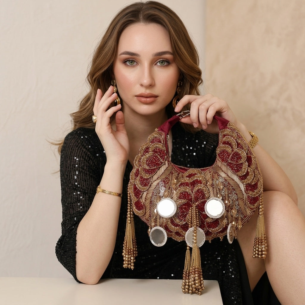 Jaya Red — Suede Half Moon Bag - Front View | SWIS-1531