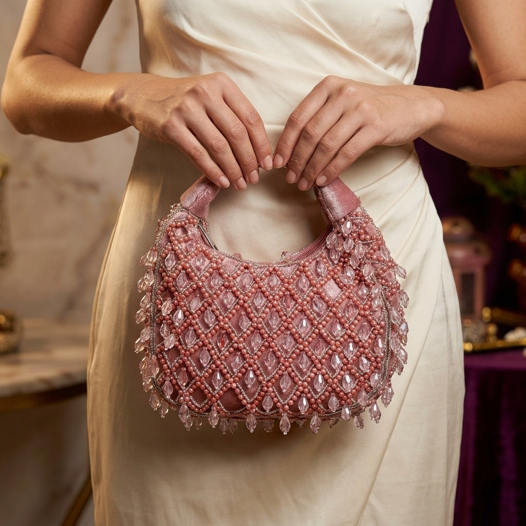 Kiran Mauve — Suede Half Moon Bag - Front View | SWIS-1534