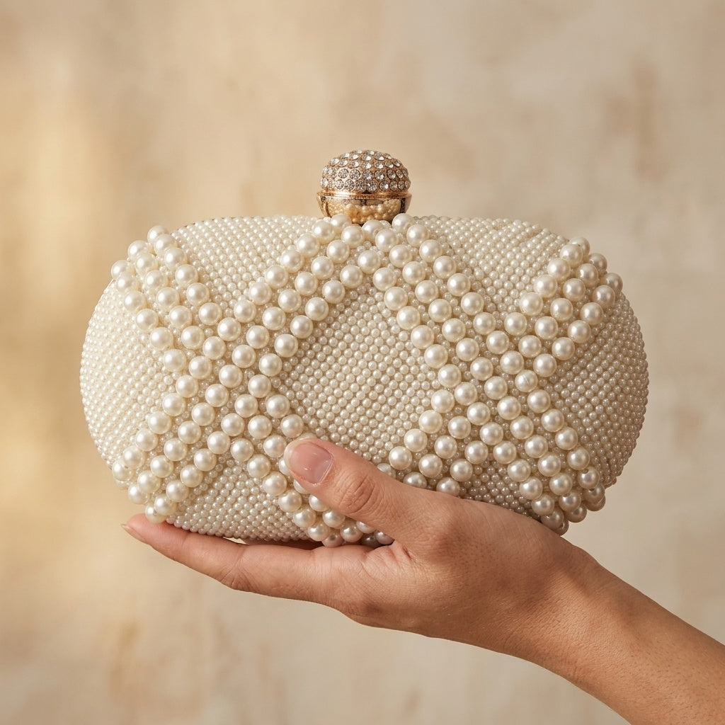Sahiba White — Raw Silk Embroidered Clutch