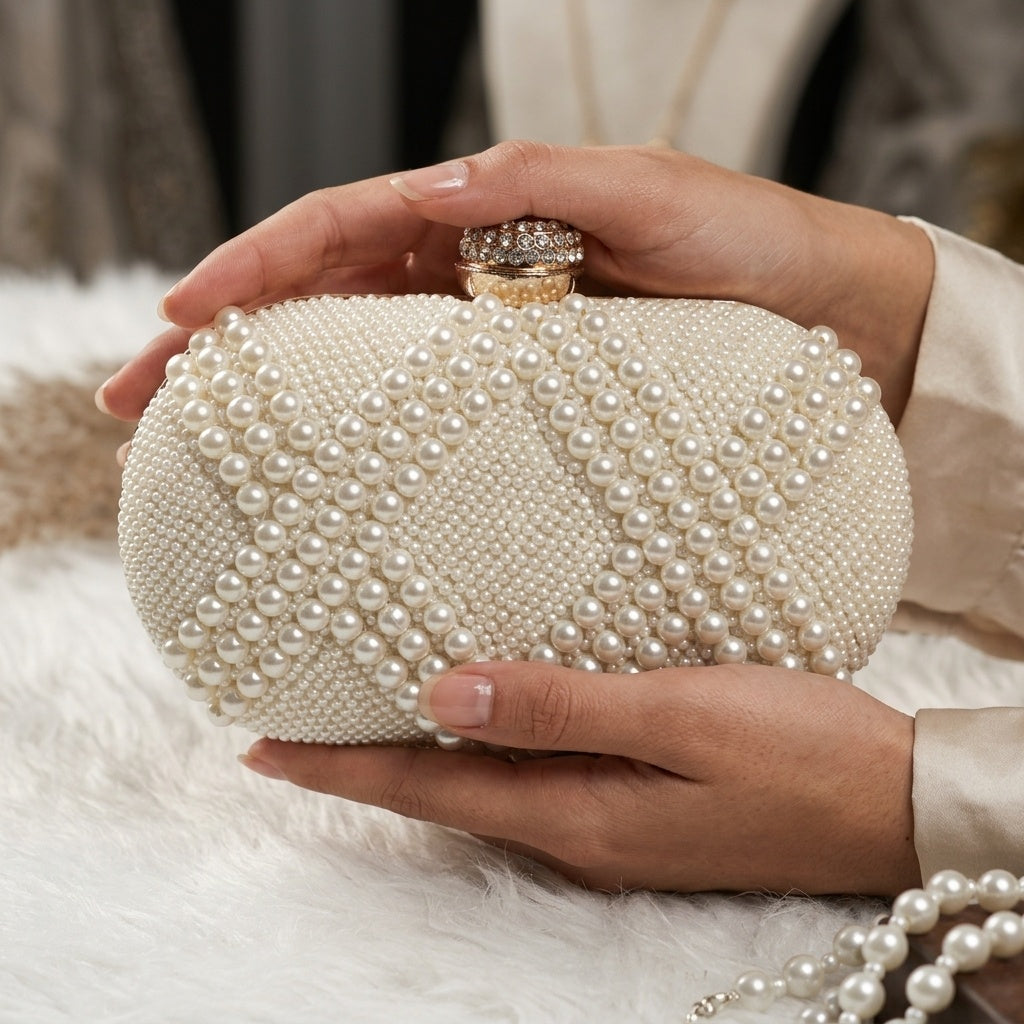 Sahiba White — Raw Silk Embroidered Clutch