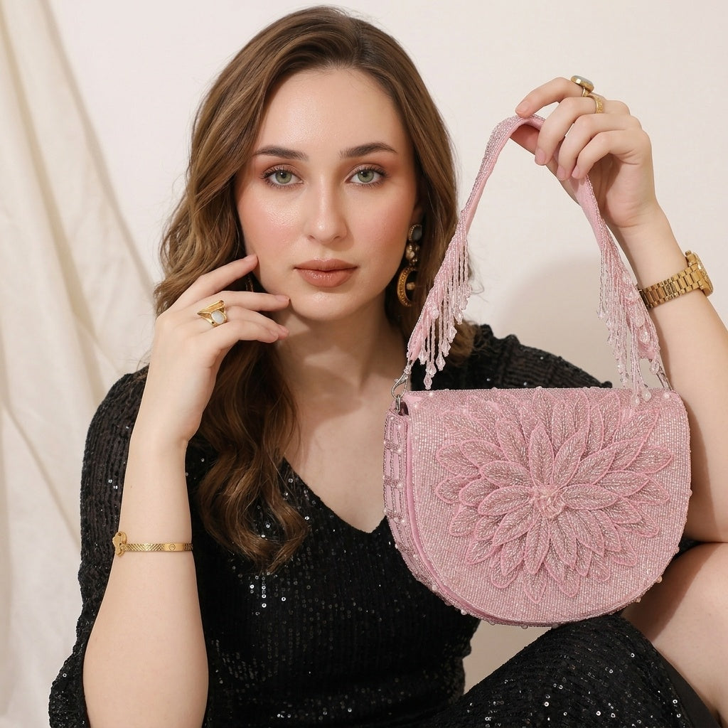 Rimjhim Pink — Suede Flap Bag - Front View | SWIS-1597