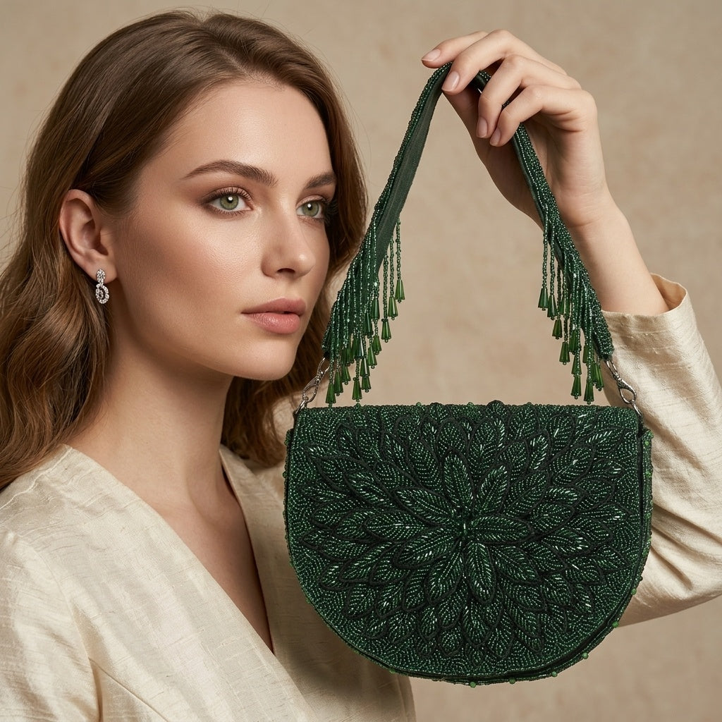 Panna Green — Suede Flap Bag - Front View | SWIS-1599