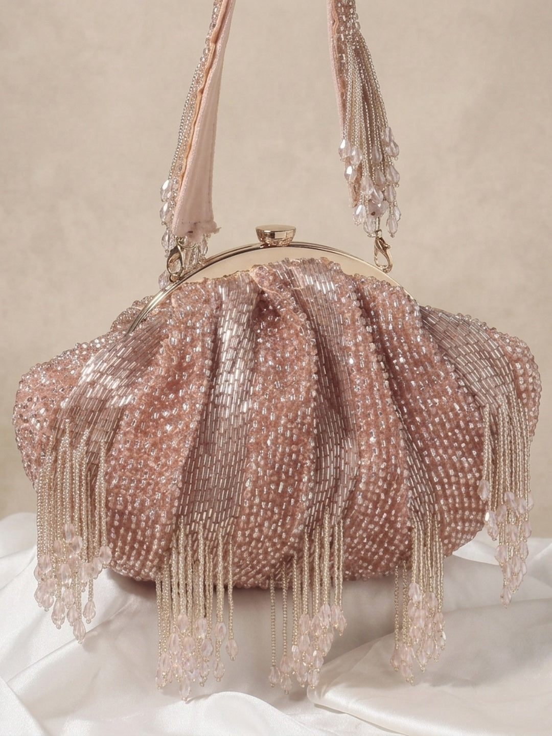 Aadhya Rose Gold — Raw Silk Batua Bag - Front View | SWIS-1659