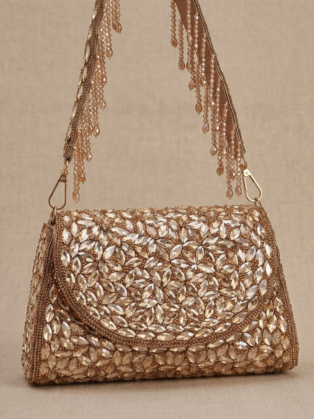 Nilima Golden — Raw Silk Flap Bag - Front View | SWIS-1662