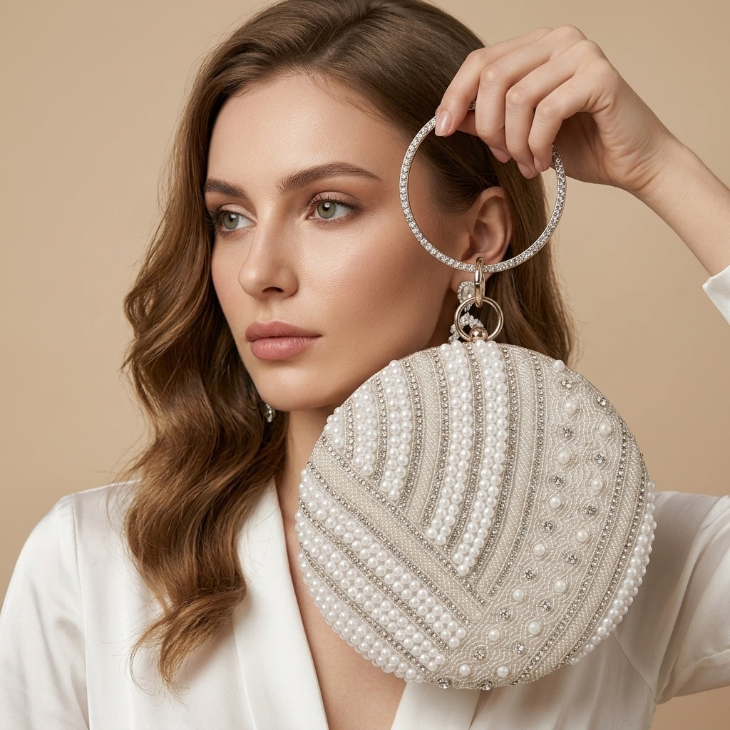 Kaira Silver — Raw Silk Embroidered Clutch - Front View | SWIS-1669