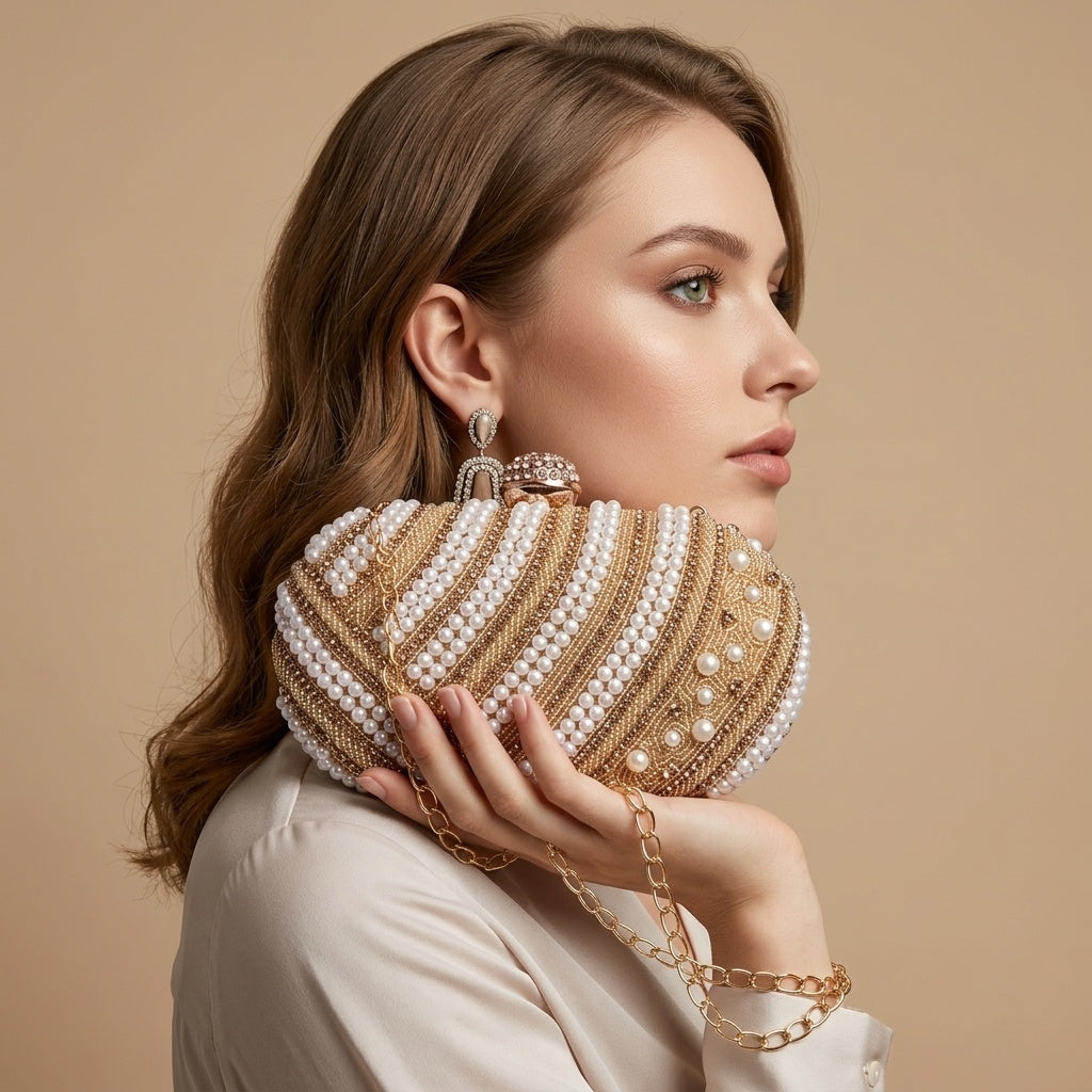 Madhulika Golden — Raw Silk Embroidered Clutch - Front View | SWIS-1678