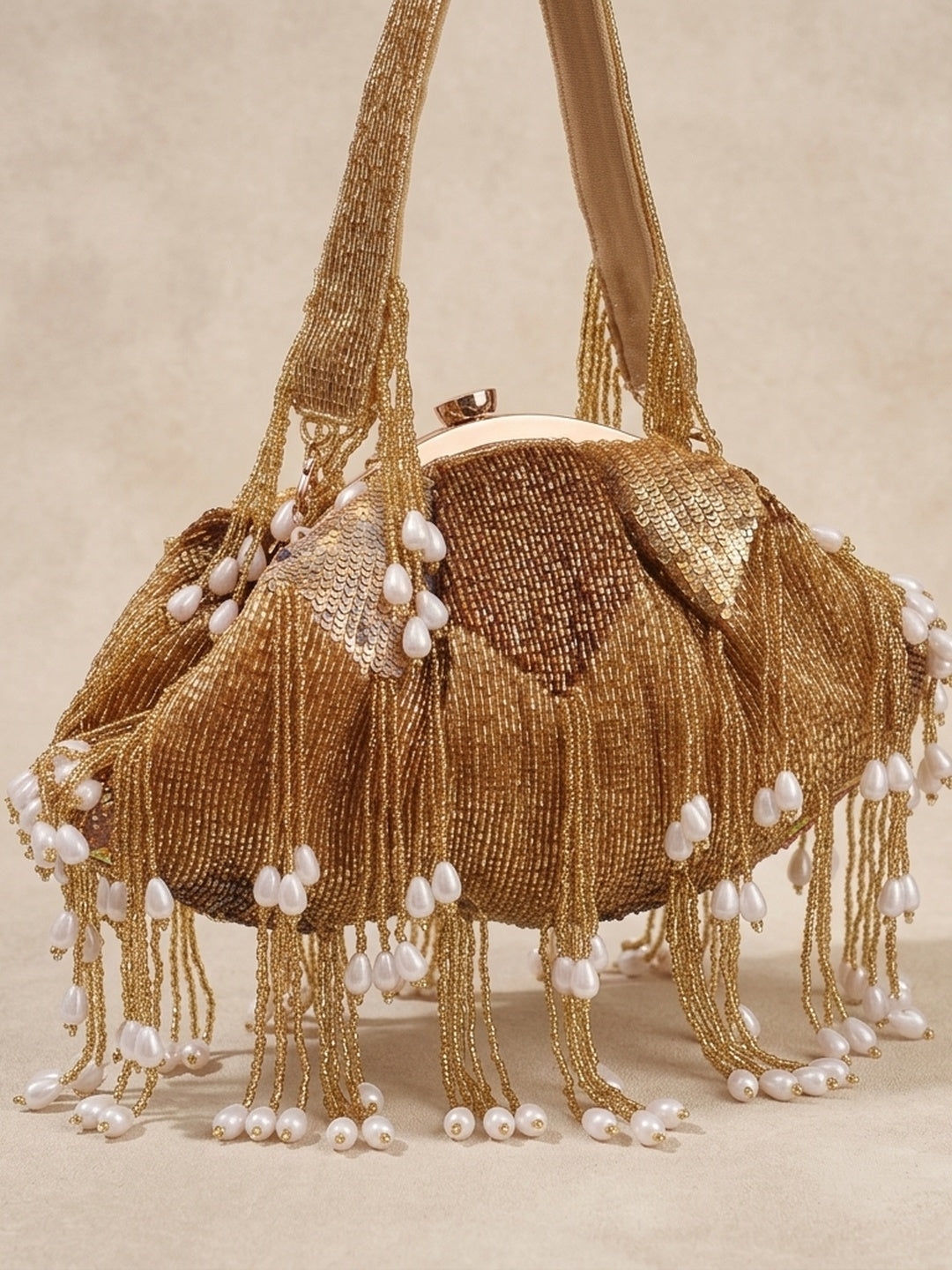 Sakhi Golden — Raw Silk Batua Bag - Front View | SWIS-1679
