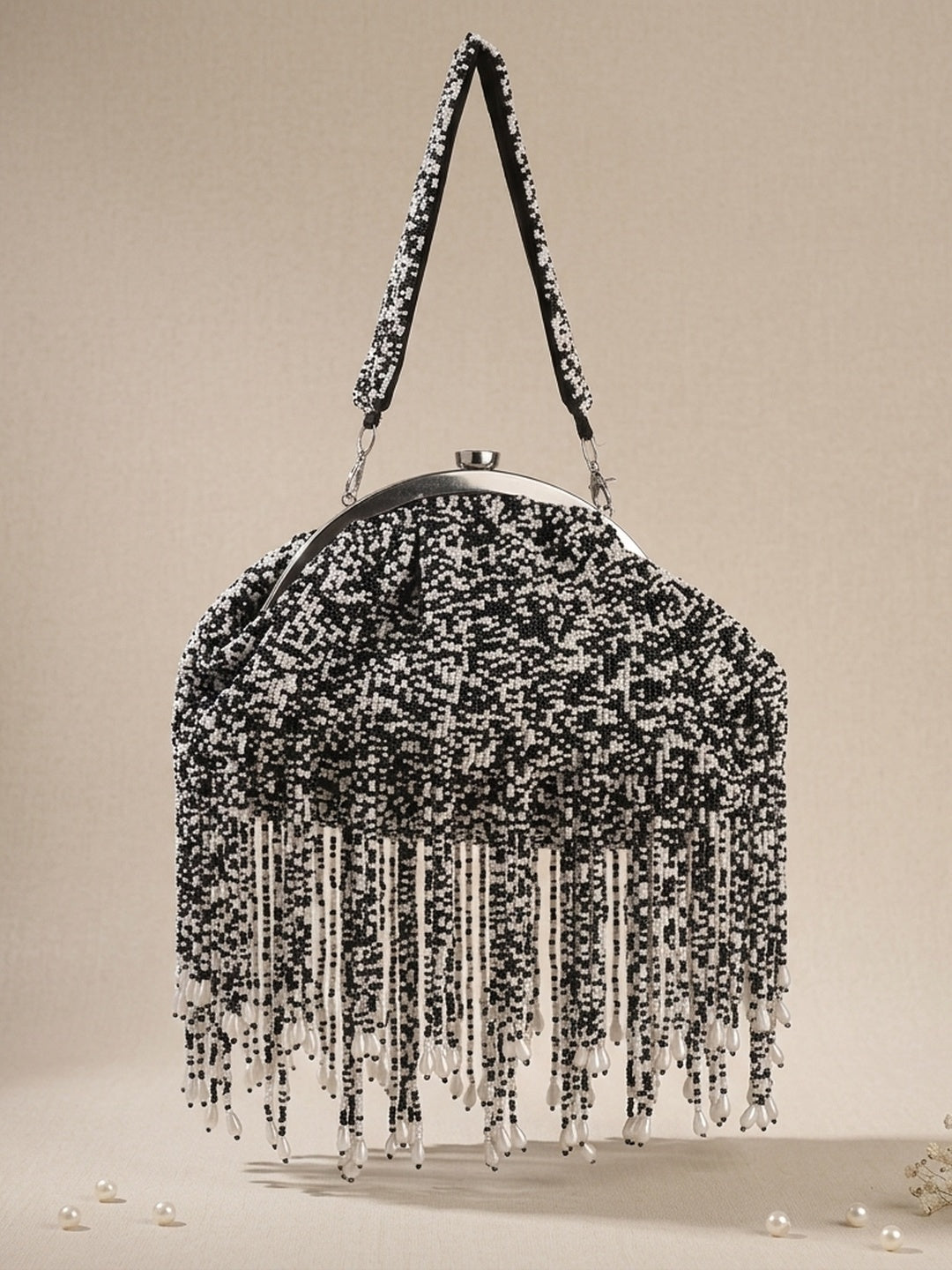 Madhavi Black Classic — Raw Silk Batua Bag - Front View | SWIS-1682
