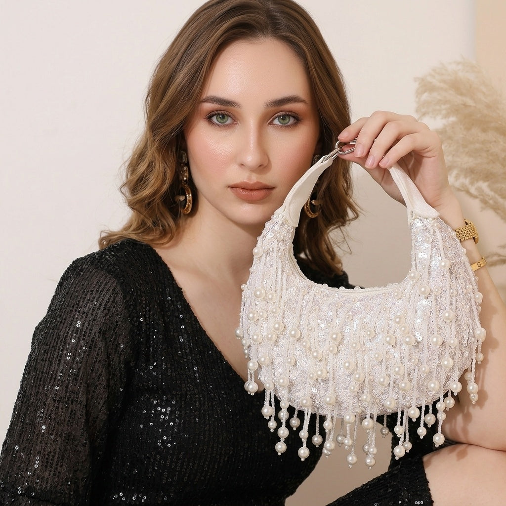 Jalaja White — Suede Half Moon Bag - Front View | SWIS-1683