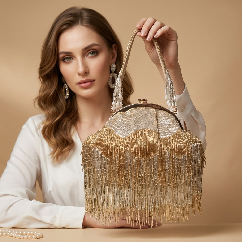 Trilokya Golden Heritage — Raw Silk Batua Bag - Front View | SWIS-1684