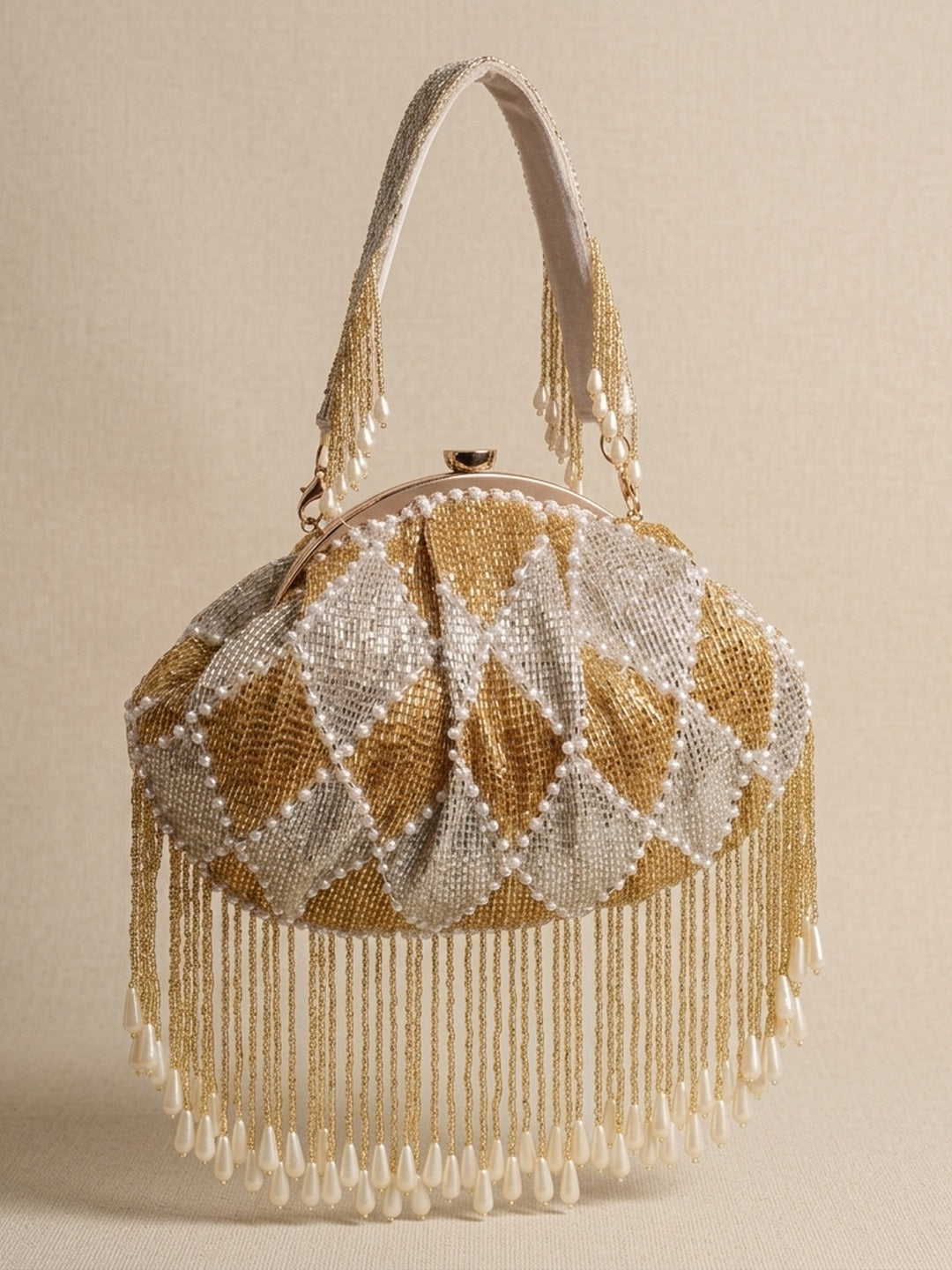 Iravati Golden — Raw Silk Batua Bag - Front View | SWIS-1688
