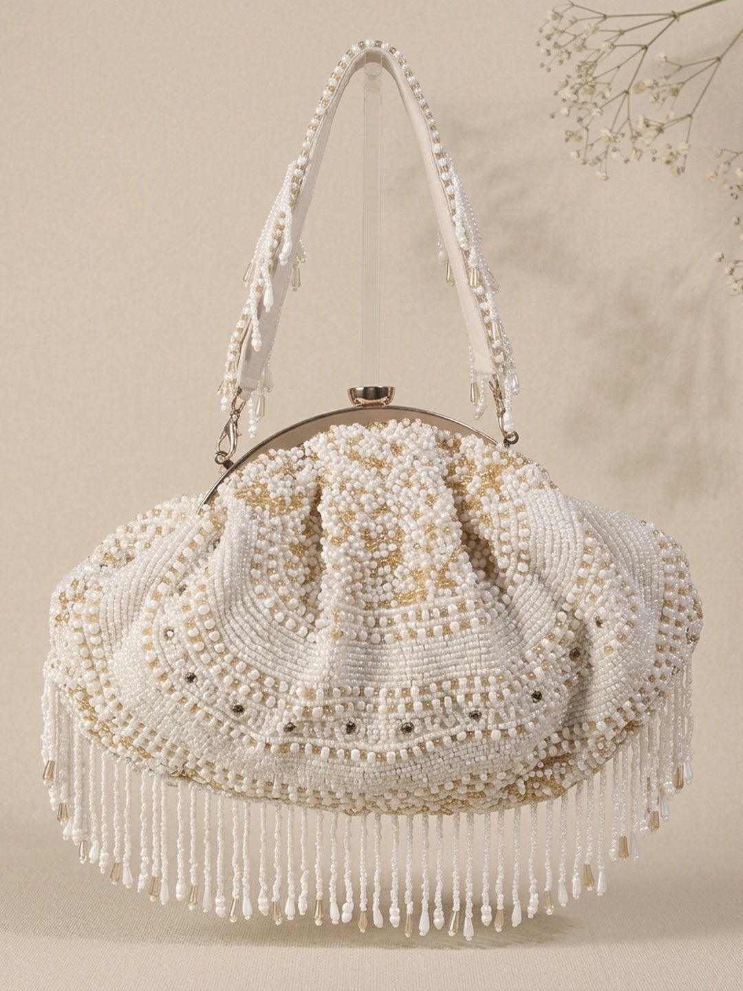 Kalki White — Raw Silk Batua Bag - Front View | SWIS-1689