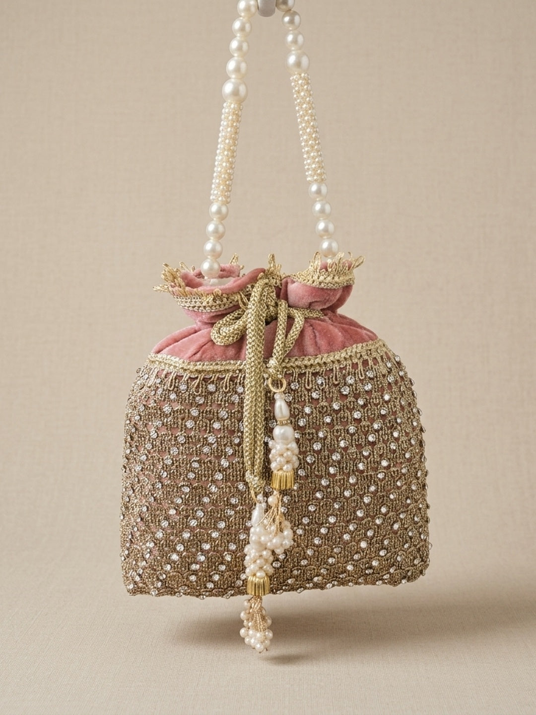 Rashmi Peach — Raw Silk Potli Bag - Front View | SWIS-1696
