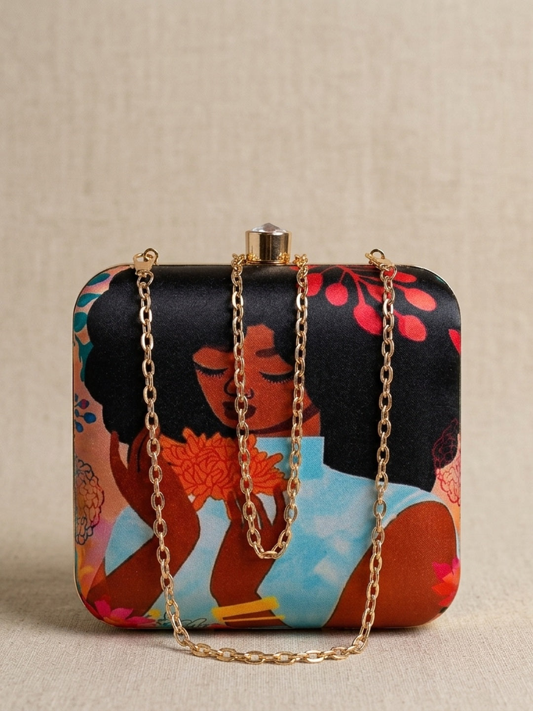 Sanaya — Satin Printed Clutch - Front View | SWIS-1723