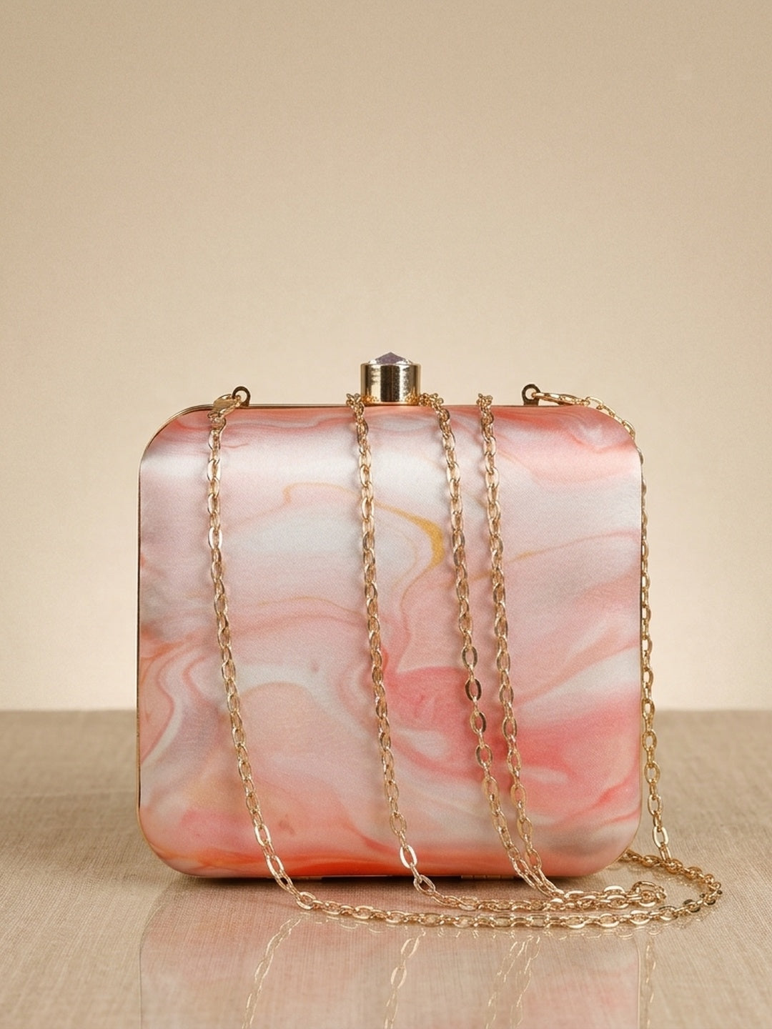 Bandhura Classic — Satin Printed Clutch - Front View | SWIS-1727