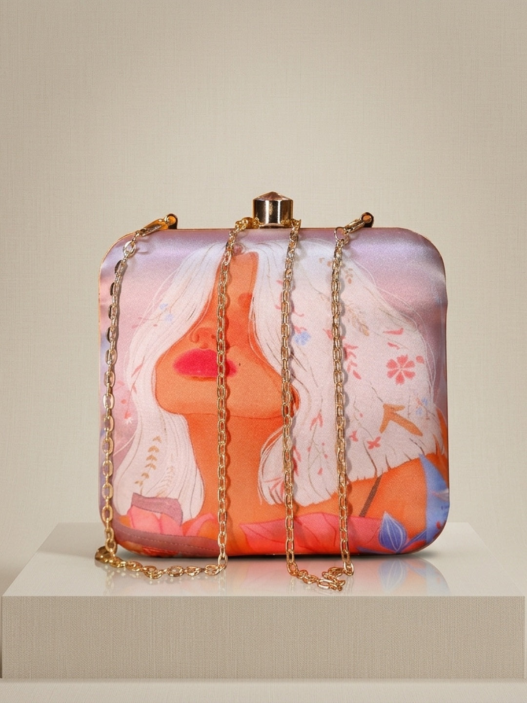 Mehak — Satin Printed Clutch - Front View | SWIS-1729