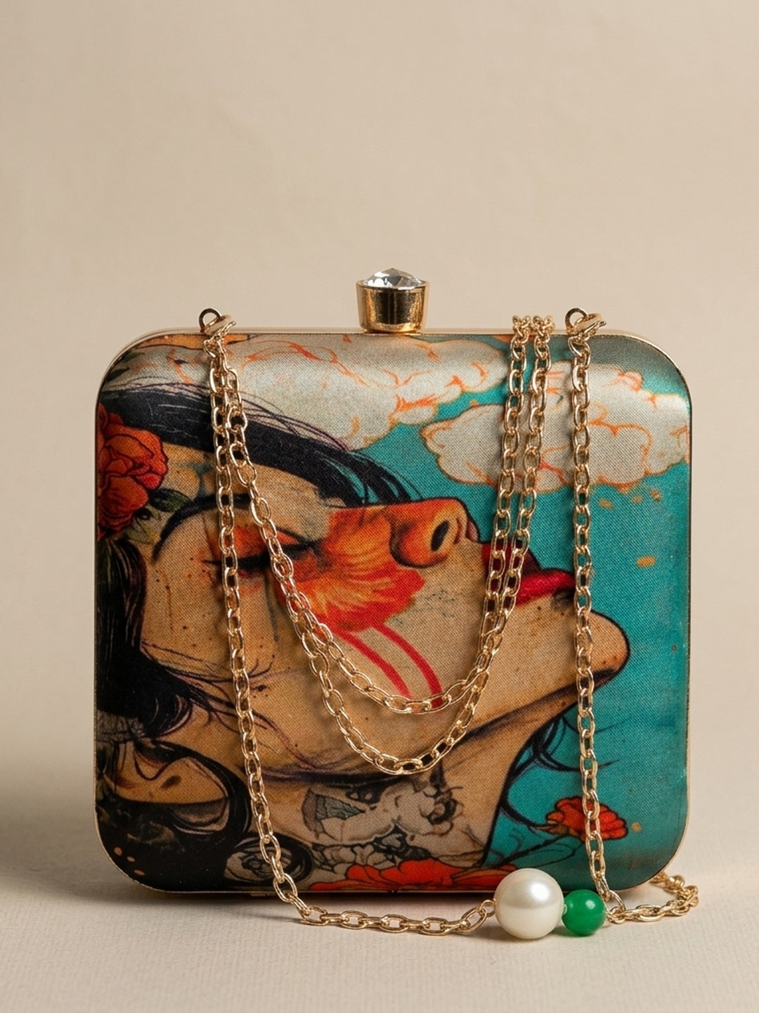 Malini — Satin Printed Clutch - Front View | SWIS-1730
