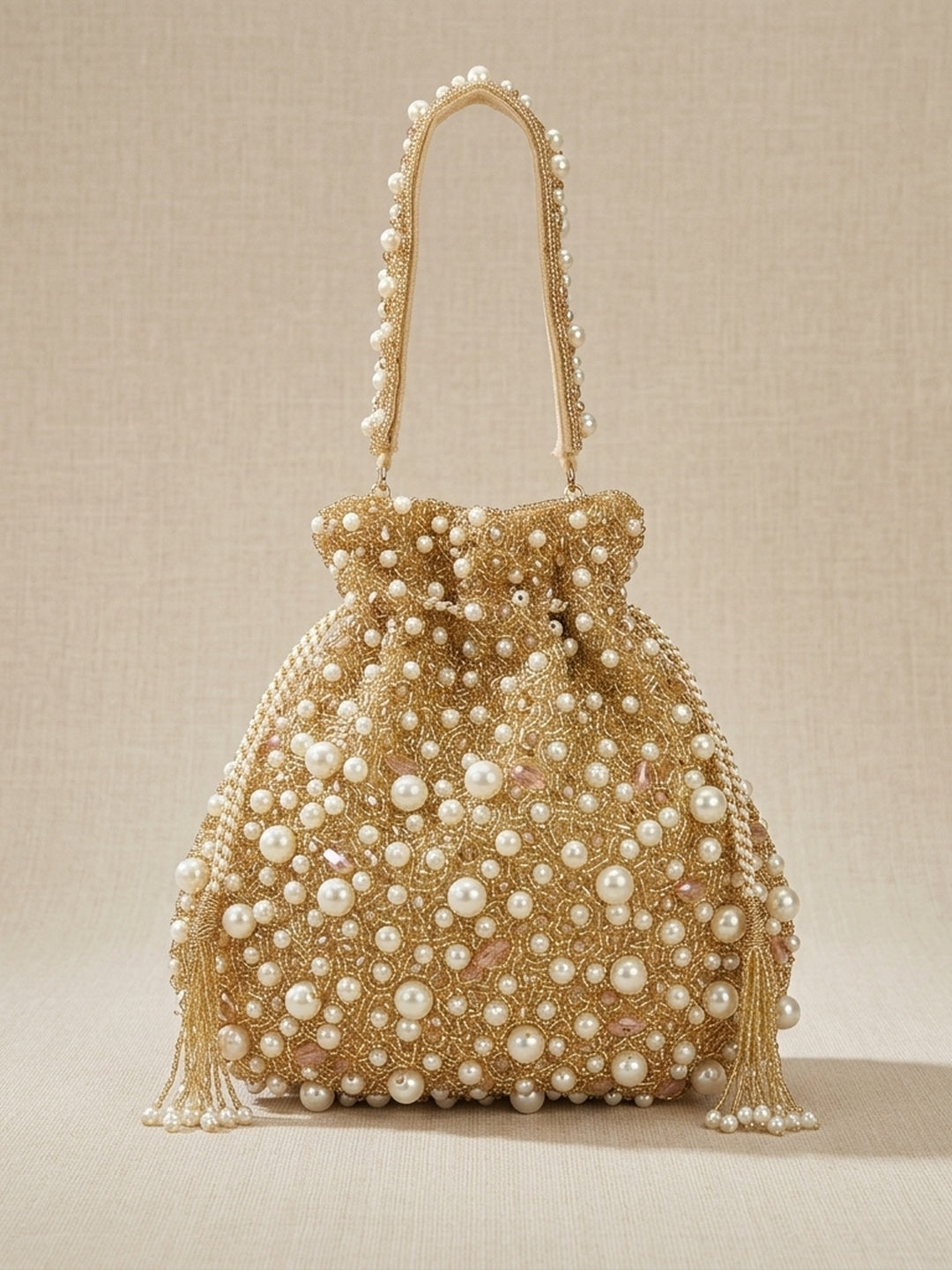 Kanika Golden — Raw Silk Potli Bag - Front View | SWIS-1754