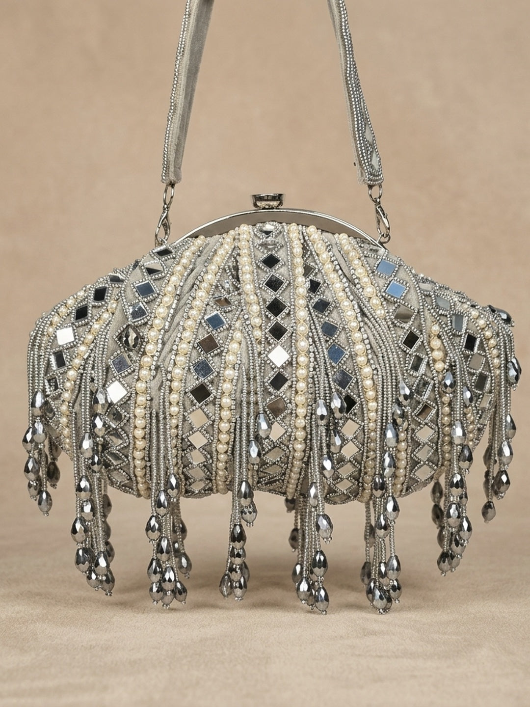 Shantala Golden — Velvet Batua Bag - Front View | SWIS-1849