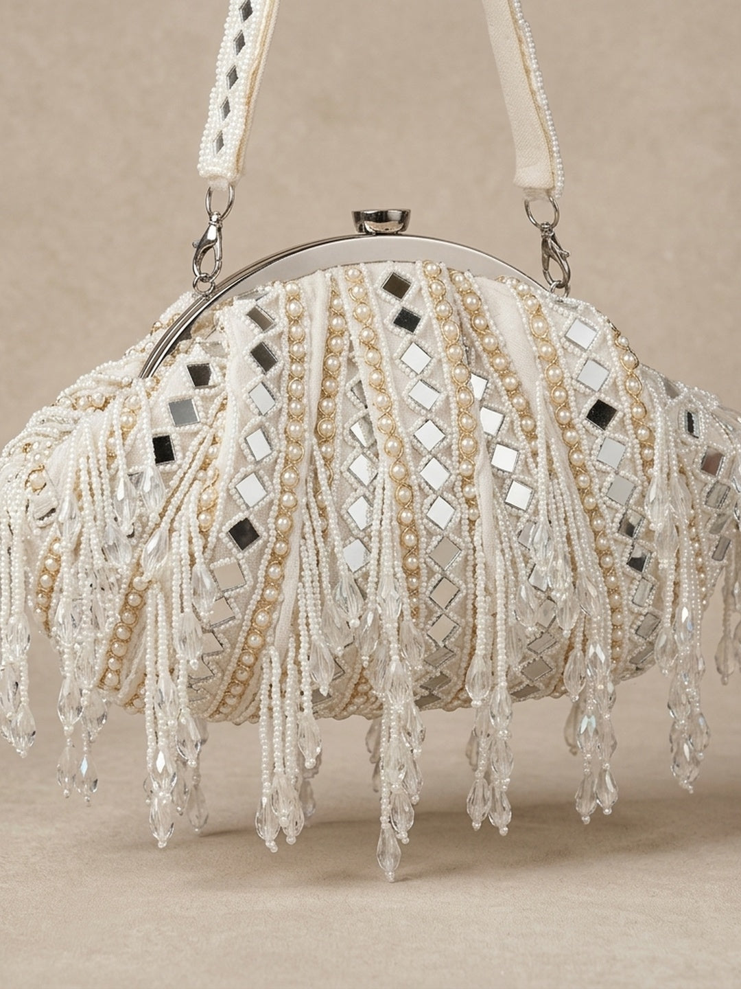 Shaila White — Velvet Batua Bag - Front View | SWIS-1856