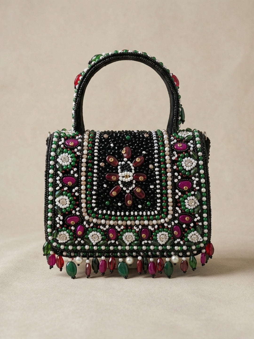 Draupadi Black — Suede Flap Bag - Front View | SWIS-1982