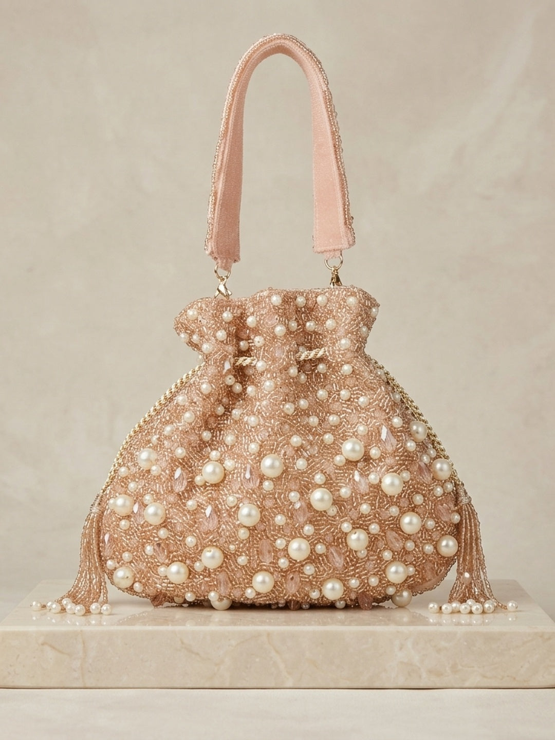 Aiza Peach — Raw Silk Potli Bag - Front View | SWIS-2004